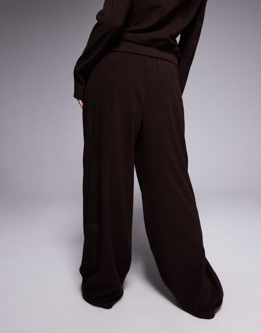Weekend Collective stretch micro fleece wide leg pants in chocolate - part of a set, 2 of 5