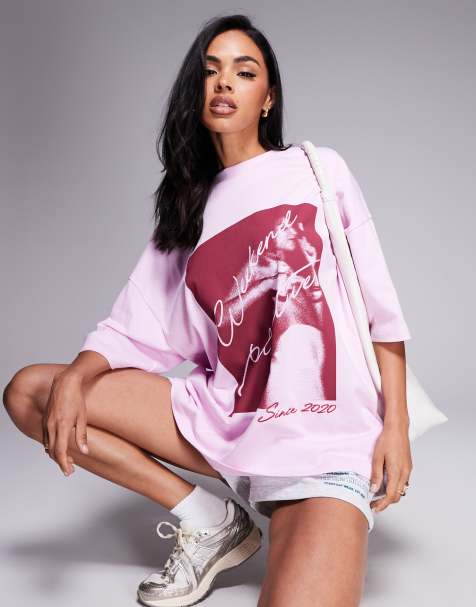 Weekend Collective - Støvet pink oversized T-shirt med fotografisk print - view 1