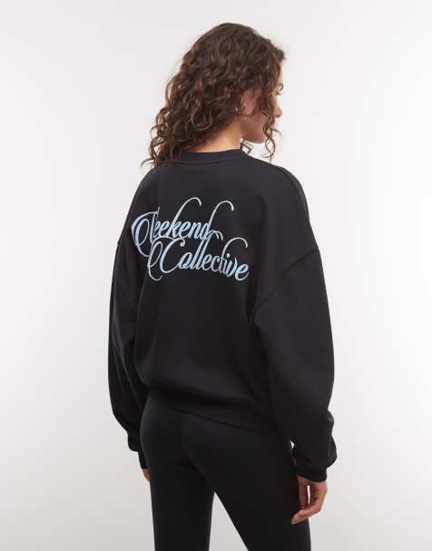 Weekend Collective - sudadera oversize con cuello henley y gráfico en negro - view 1