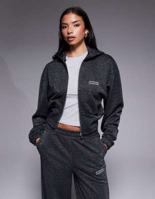 Weekend Collective - Sweat à capuche d'ensemble ample à fermeture éclair et fils métallisés - Anthracite-Gris S