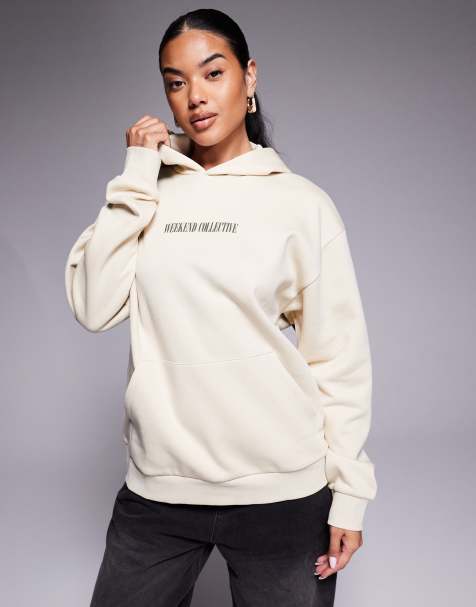 WEEKEND COLLECTIVE - Sweat à capuche oversize avec logo superposé au dos - Taupe - view 1