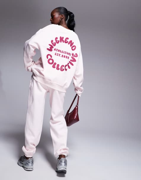 Weekend Collective - Sweat d'ensemble à coutures apparentes avec imprimé circulaire et inscription style bulles - Rose - view 1