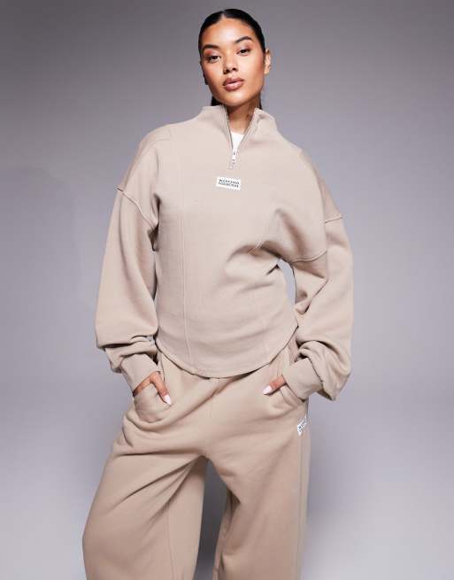 Weekend Collective - Sweat d'ensemble côtelé épais à col zippé en tissu mélangé - Moka