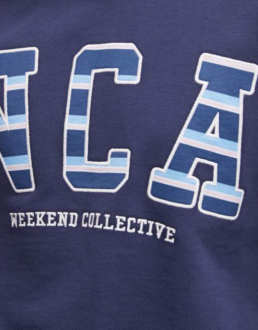 Weekend Collective - Sweat oversize à rayures et logo style universitaire - Bleu marine, 2 de 4