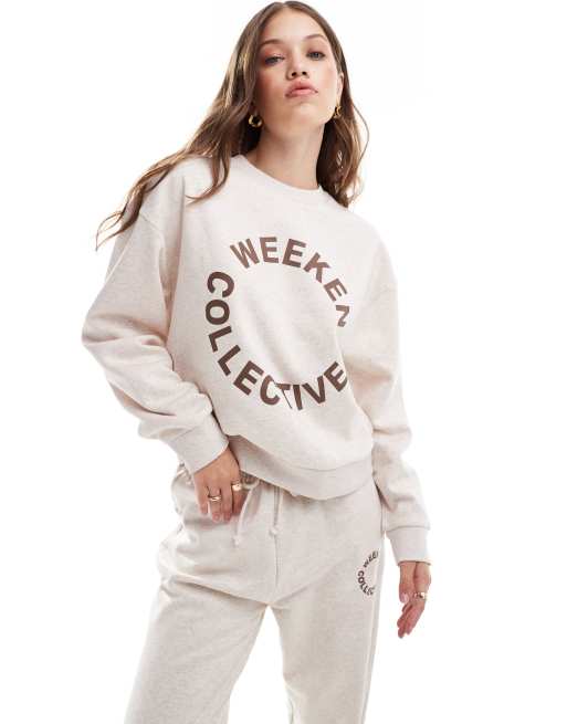 Weekend Collective sweat with brown round logo in oatmeal (part of a set)