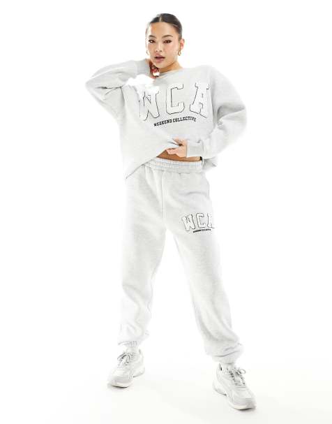 Weekend Collective sweatpants with varsity logo in gray heather - view 1