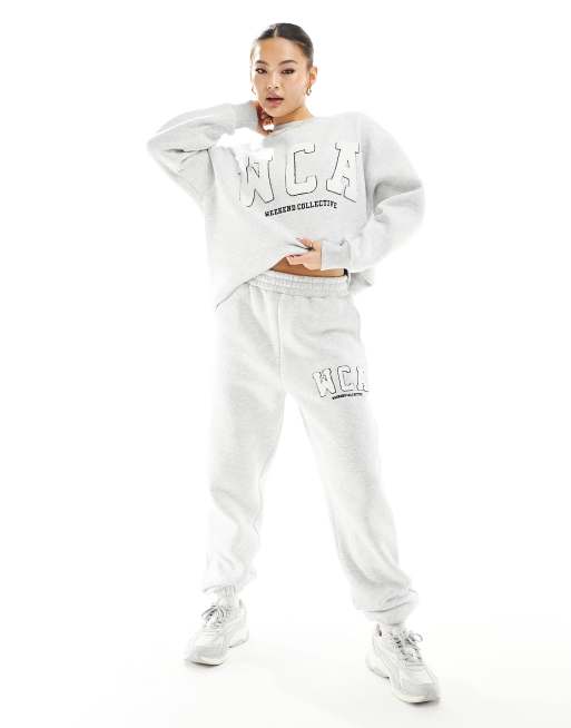 Weekend Collective sweatpants with varsity logo in gray heather
