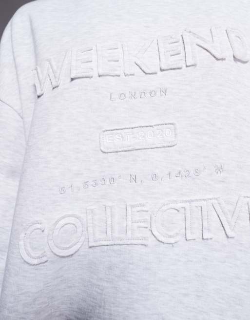 Weekend Collective – Sweatshirt in meliertem Grau mit Logo im Used-Look, 3 von 4