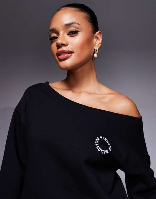 Weekend Collective – Sweatshirt in Schwarz mit schulterfreiem Schnitt, Kombiteil, 3 von 4