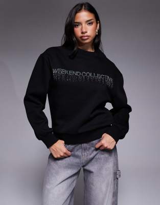Weekend Collective - Sweatshirt in Schwarz mit Strass-Grafik