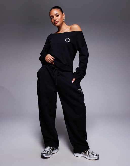 Weekend Collective - Sweatshirt met blote schouders in zwart, deel van co-ord set, 2 van 4