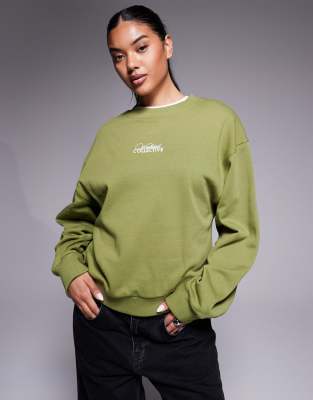 Asos Weekend Collective Weekend Collective Sweatshirt With Check Graphic In Green