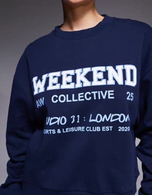 Asos Weekend Collective Weekend Collective Sweatshirt With Graphic In Blue