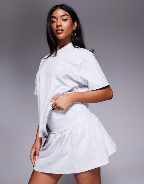 Weekend Collective co-ord skort with embroidered logo in grey marl