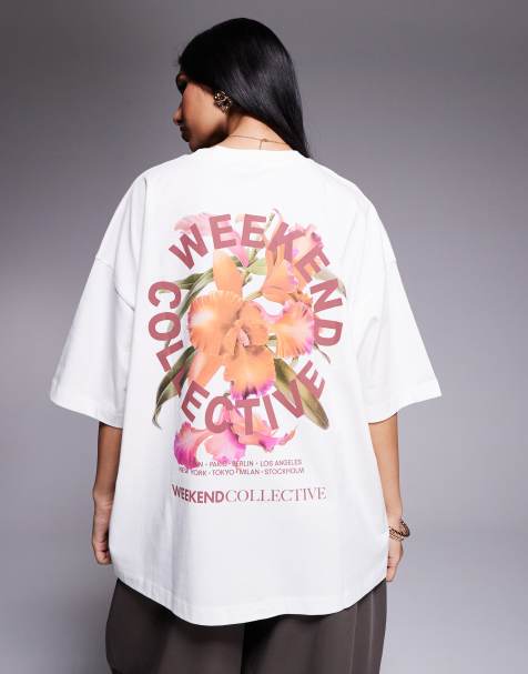 Weekend Collective - T-shirt color pietra con grafica a fiori - view 1
