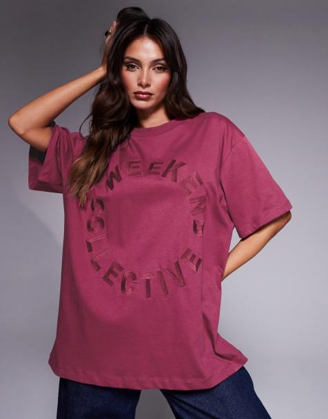Weekend Collective - T-shirt color prugna con grafica circolare - view 1