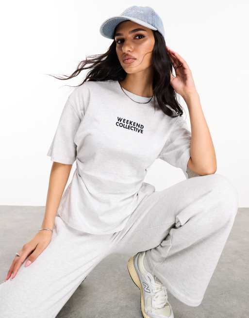 Weekend Collective - T-shirt grigio ghiaccio mélange con dettaglio stile corsetto in vita