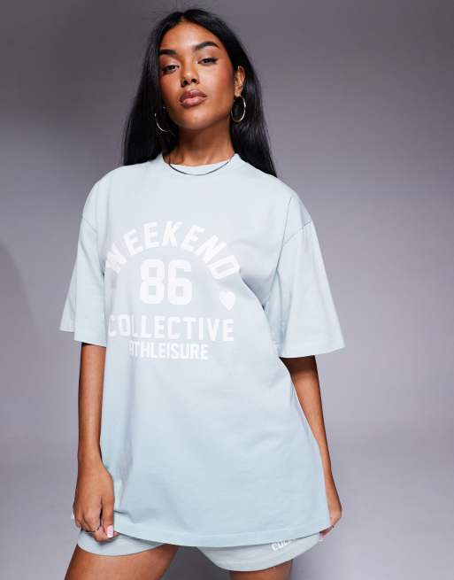 Weekend Collective t-shirt in ombre heart print in sage green (part of a set)