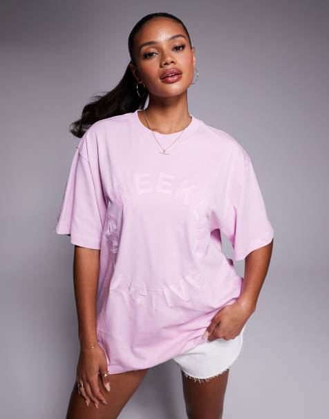 Weekend Collective – T-Shirt in Rosa mit rundem Print - view 1