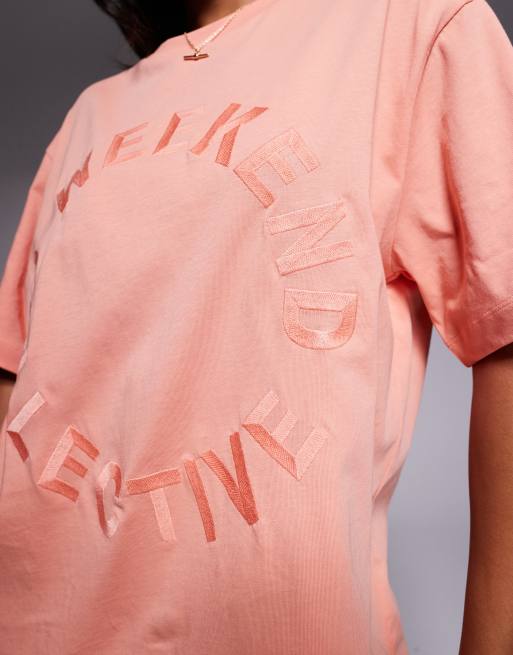 Weekend Collective - T-shirt met ronde print in perzik, 2 van 4