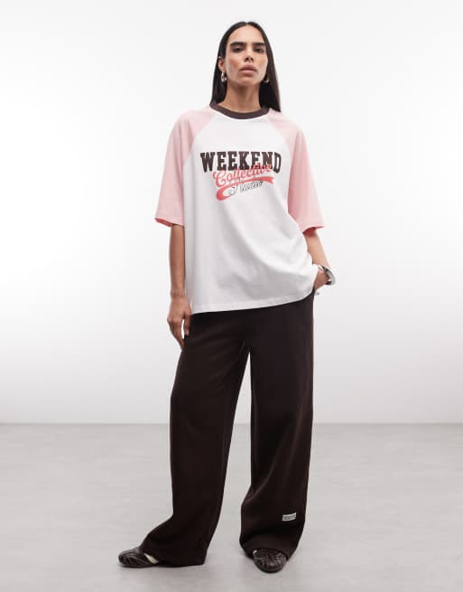 Weekend Collective – T-Shirt mit Raglanärmeln in Rosa und Grafik, 3 von 4