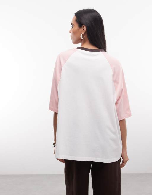 Weekend Collective – T-Shirt mit Raglanärmeln in Rosa und Grafik, 4 von 4