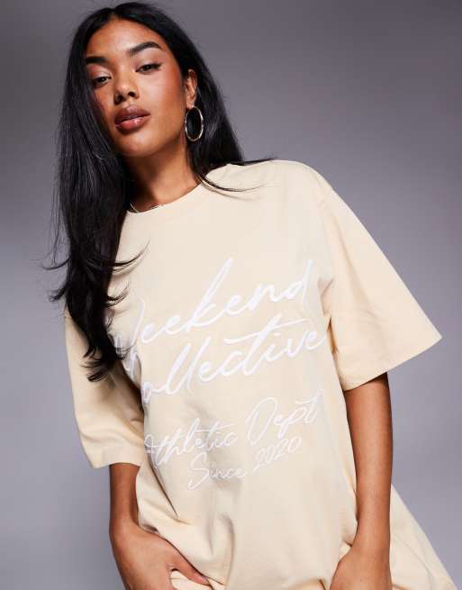 Weekend Collective - T-shirt oversize color latticello con logo effetto scarabocchio, 2 di 4