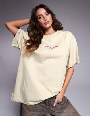 Shop Asos Weekend Collective Weekend Collective T-shirt With Stacked Logo In Brown