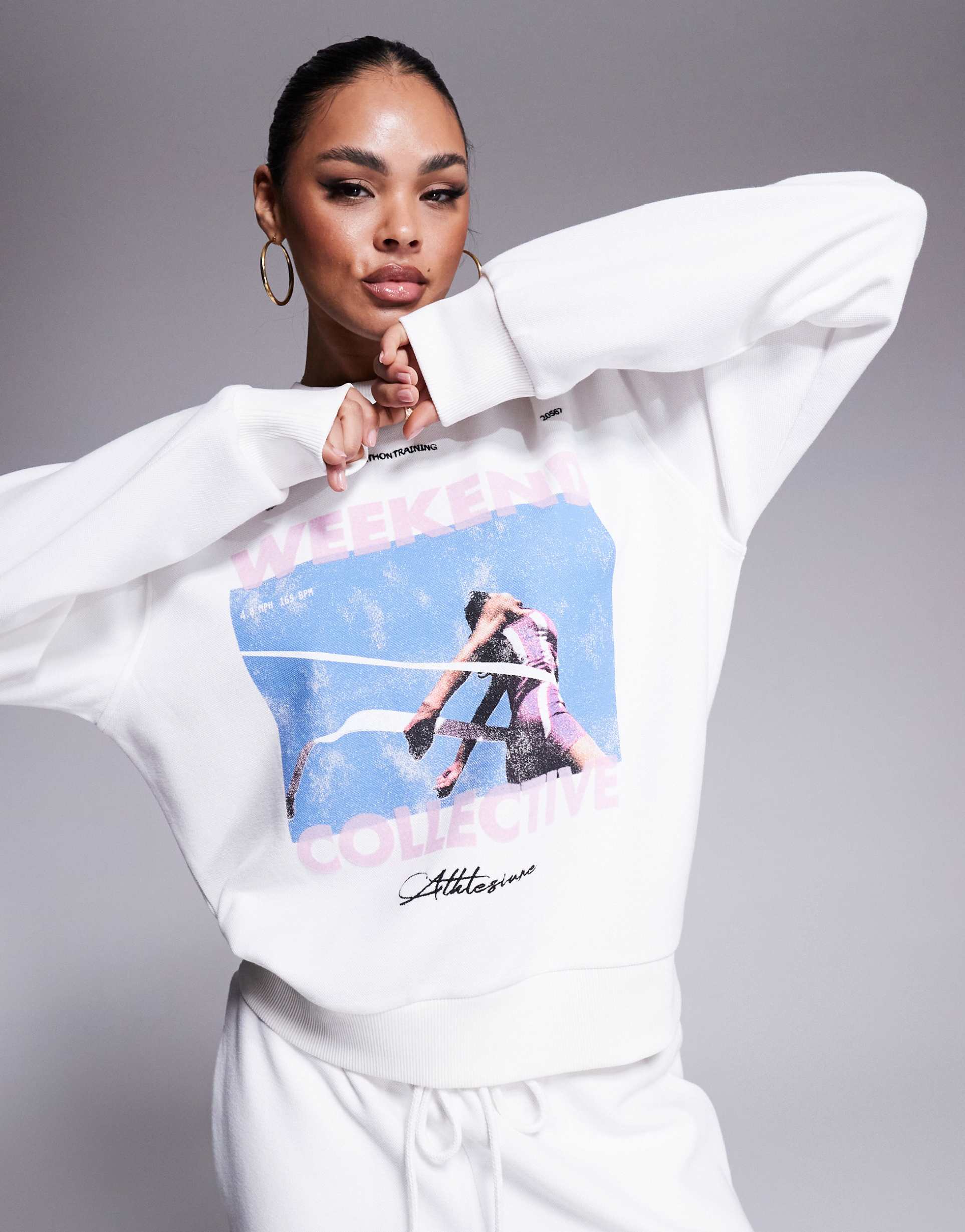 weekend collective textured sweatshirt with runner graphic -set