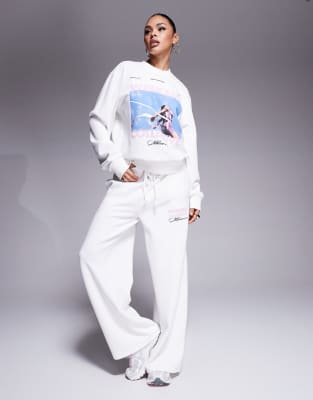 Asos Weekend Collective Weekend Collective Textured Sweatshirt With Runner Graphic -set-white In White
