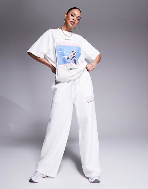Weekend Collective textured wide leg sweatpants with runner graphic - part of a set - view 1