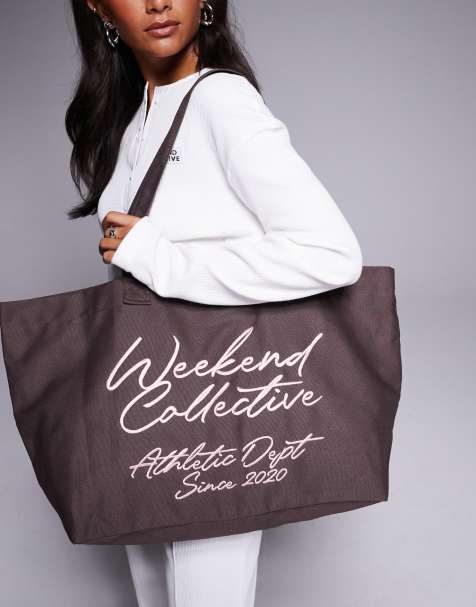 Weekend Collective tote bag with scribble embroidery in chocolate - view 1