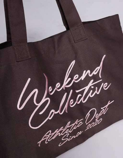 Weekend Collective – Tragetasche in Schokobraun mit Kritzelstickerei, 4 von 4
