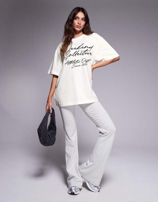 Weekend Collective tshirt with embroidered scribble graphic in cream, 3 of 4