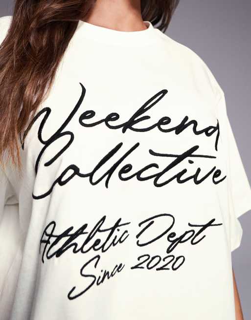 Weekend Collective tshirt with embroidered scribble graphic in cream, 4 of 4