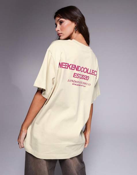 Weekend Collective tshirt with stacked logo in stone - view 1