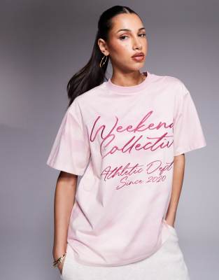 ASOS Weekend Collective Weekend Collective tshirt with tye dye print in pink