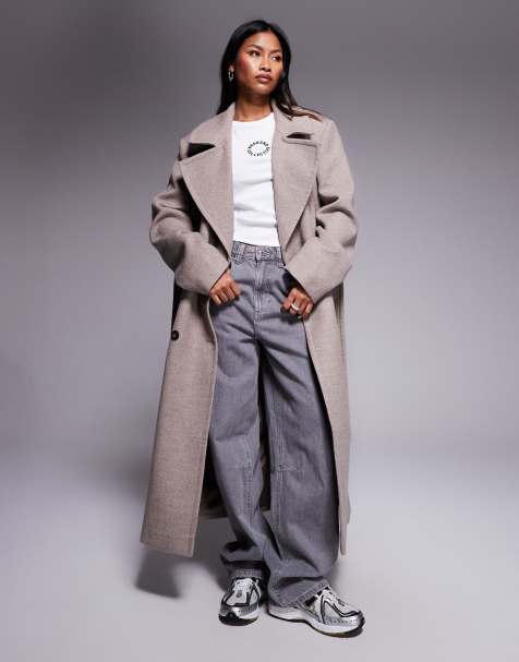 Weekend Collective twill belted maxi coat in oatmeal - view 1