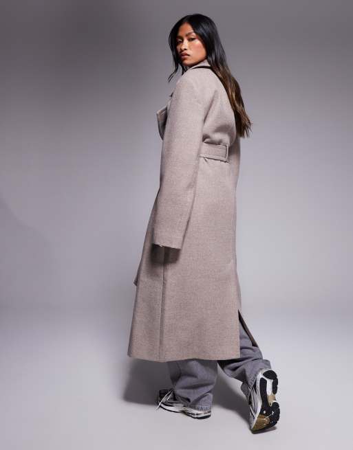 Weekend Collective twill belted maxi coat in oatmeal