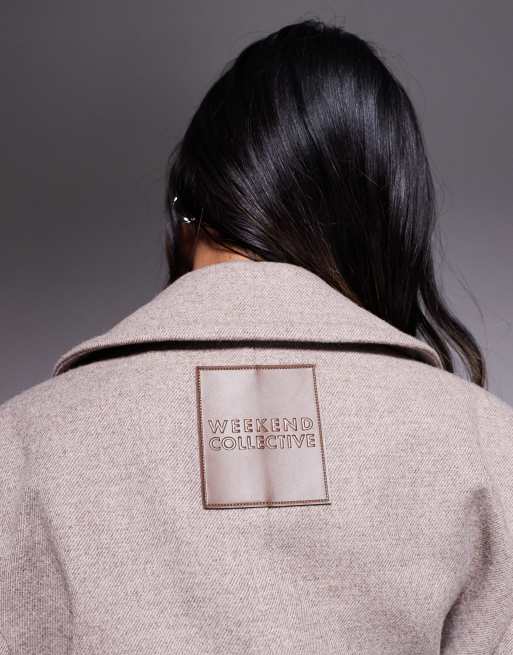 Weekend Collective twill belted maxi coat in oatmeal