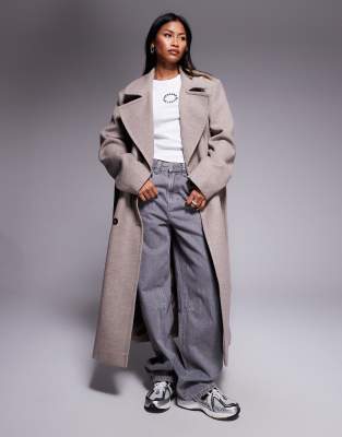 Weekend Collective - Twill-Maximantel in Hellbeige mit Gürtel-Weiß