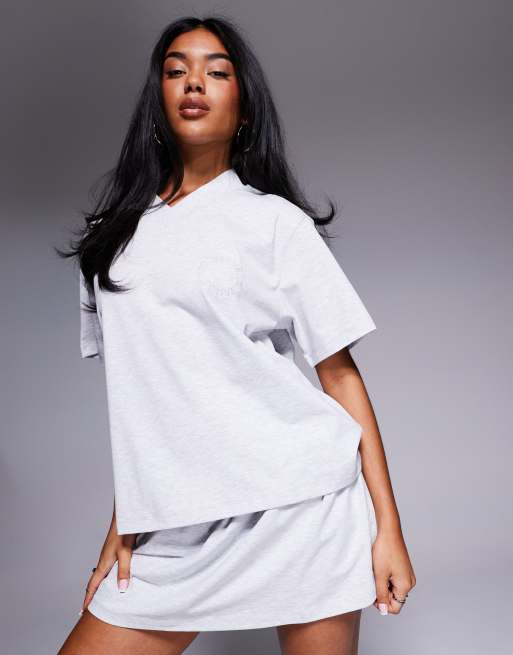 Weekend Collective v-neck t-shirt with embroidered logo in grey marl (part of a set)