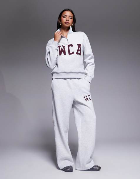 Weekend Collective - Varsity co-ord set van wafelstructuur in gemêleerd grijs - view 1