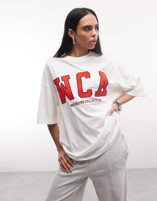 Asos Weekend Collective Weekend Collective Varsity T-shirt In White