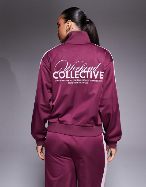 Weekend Collective – Vinröd träningstopp i polyester-trikå med dragkedja, del av set - view 1