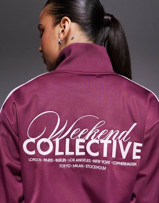 Weekend Collective – Vinröd träningstopp i polyester-trikå med dragkedja, del av set, 2 av 4
