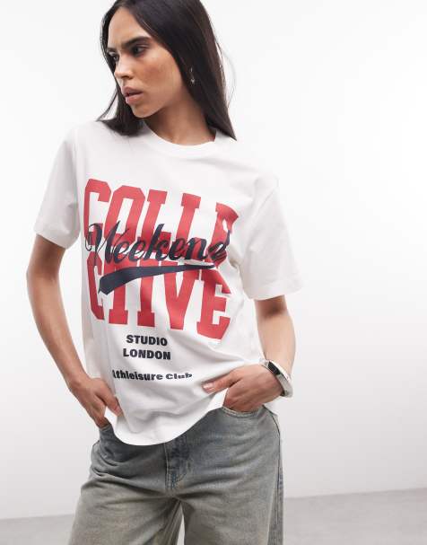 Weekend Collective – Vit, boxig t-shirt med "Leisure Club"-tryck - view 1
