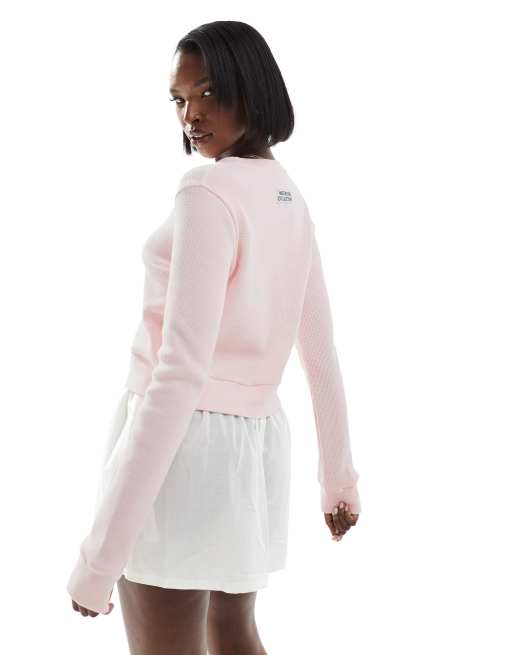 Weekend Collective waffle button through cardigan in pink, 2 of 4