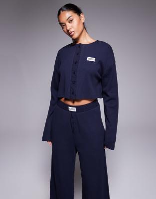 Asos Weekend Collective Weekend Collective Waffle Button Top With Nylon In Blue