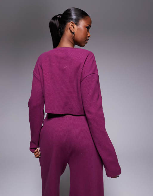 Weekend Collective waffle button top with nylon in plum (part of a set), 4 of 4